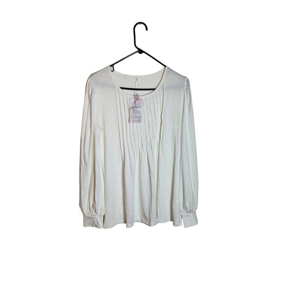 NWT Womens Pleated Long Sleeve White Blouse L - Picture 1 of 4